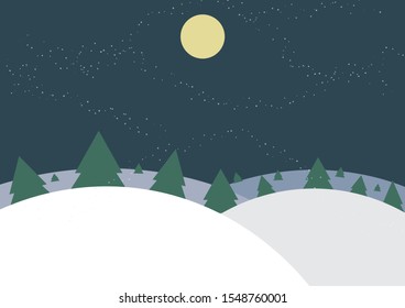 Snow mountain and moon background Snowing,Christmas Tree