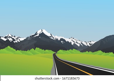 Snow mountain, Mount Cook, Southern Alps, New Zealand. Vector background, Illustration.