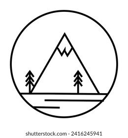 snow mountain with pine coniferous forest tree vector nature line solid icon logo art landscapes. illustration design hand draw web 