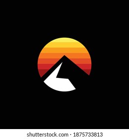 Snow Mountain sunset logo rounded symbol vector icon template