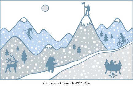 snow mountains with animals