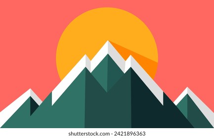 diseño de fondo abstracto geométrico de las montañas de nieve, al atardecer, brillos solares - vector