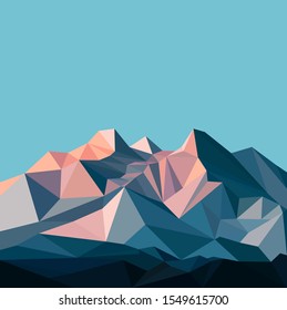 Snow mountains peak banner. Polygonal art.  