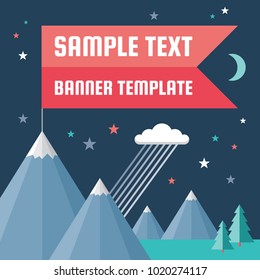 Snow Mountains with Red Flags in Flat Style poster for presentation, booklet, website and other creative projects. Abstract background. Concept banner template. Graphic design element. 