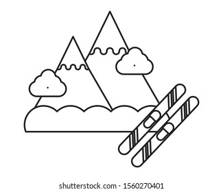 snow mountains with skies icon vector illustration design
