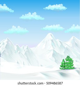 snow, mountains, trees, vector