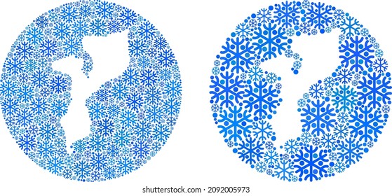 Snow Mozambique map collage is composed with circle and cut out shape. Vector Mozambique map collage of snow items in various sizes and blue color tints. Designed for Christmas ads.