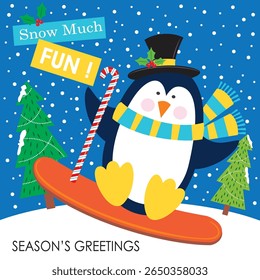Neve Muito Divertida! A Festiva Aventura de Snowboarding de Pinguim de inverno