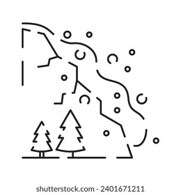 Snow natural avalanche or snow slide disaster icon. Web element, design winter line icon on white background