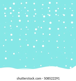 Snow on blue background. Vector. Flying snowflakes and lying snow on a light blue background. Abstract snowflakes. Falling snow. Eps10.