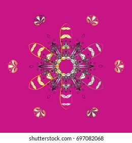 Snow on colorful background. Snowflake simple. Symbol of winter, Merry Christmas holiday, Happy New Year celebration Vector illustration. Abstract wallpaper, wrapping decoration.