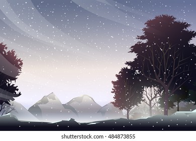snow on mountain at evening