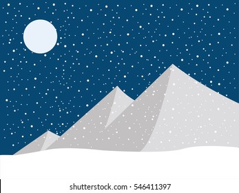 Snow on the mountain. Winter landscape concept. flat design. vector illustration