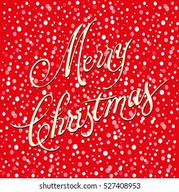Snow on red background with the words Merry Christmas. Card. Snow is in the sky. Falling snow. Snow falling on a dark blue background. Vector illustration