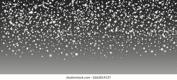 Nieve sobre fondo transparente. Efecto de nevada invernal de caída de copos de nieve blancos y brillante, tormenta de nieve de año Nuevo o telón de fondo realista de ventisca. Navidades o vacaciones de Navidad