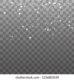 Snow overlay on transparent background. Vector illustration of falling snowflakes isolated. Vector illustration EPS10