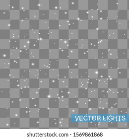 Snow overlay on transparent background. Vector illustration of falling snowflakes isolated.
