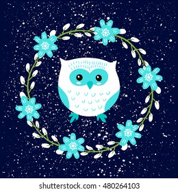Snow owl. Vector illustration for cards design. 