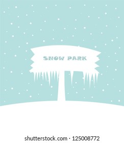 Snow park - white board in snowy landscape. Vector illustration