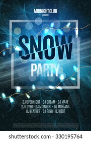 Snow Party Flyer. Abstract Winter Poster Background. Vector Illustration.