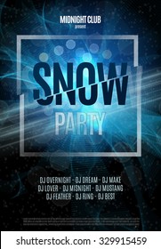 Snow Party Flyer. Dark Blue colors abstract background. Vector Poster EPS10