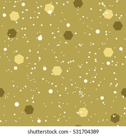 Snow pattern with hexagonal confetti. Seamless vector