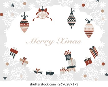 Padrão de neve e Ornamento de Natal Quadro Ilustração (Estilo Aquarela)