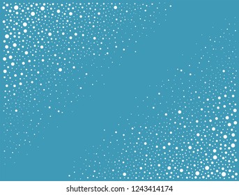 Snow pattern to place in the corner of the illustration. Blue vector background with snowflakes of different sizes. Snowfall for greeting card. Small and big dots for laser cut.