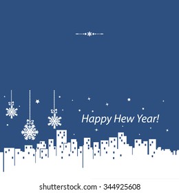 Snow pattern. silhouette of the city. snowflakes. card. new Year