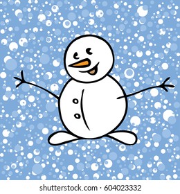 Snow pattern with snowman on blue background