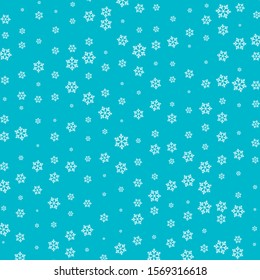 Snow pattern. Vector illustration. White snowflakes on blue background. Falling snow.