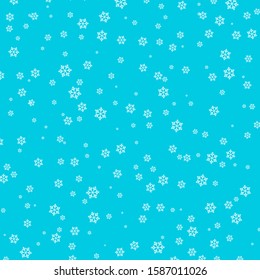 Snow pattern. Vector illustration. White snowflakes on blue background. Falling snow.