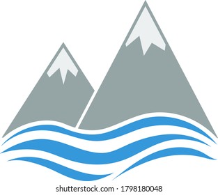 Snow Peaks Cliff On Sea Icon. Flat Color Design. Vector Illustration.