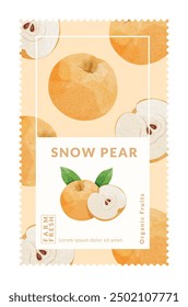 Snow Pear packaging design templates, watercolour style vector illustration.