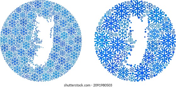 Snow Pemba island map collage is designed with circle and subtracted shape. Vector Pemba island map collage of snow parts in various sizes and blue shades. Designed for Christmas concepts.