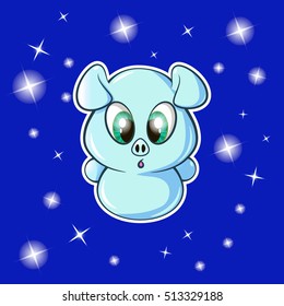   snow pig. christmas, new year. stars on a blue background. EPS 10. vector