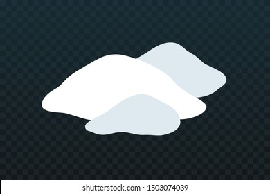 Snow pile set. Ice winter design. White blue design snow template. Snowy decoration isolated transparent background. Contour outline cap. Christmas, New Year frozen ice texture Vector illustration