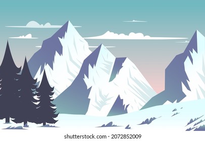 Snow Pine Peak Mountain Frozen Ice Nature Landscape Adventure Illustration