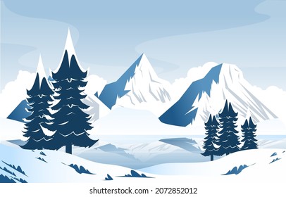 Snow Pine Peak Mountain Frozen Ice Nature Landscape Adventure Illustration