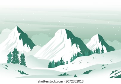 Snow Pine Peak Mountain Frozen Ice Nature Landscape Adventure Illustration