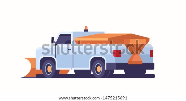snow plow\
pick up truck icon professional cleaning road vehicle winter snow\
removal concept back view flat\
horizontal