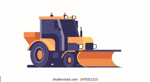 snow plow tractor icon professional cleaning machine winter snow removal concept flat horizontal