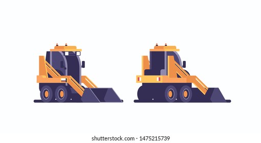 snow plow tractor icon professional cleaning machine winter snow removal concept front back side view flat horizontal