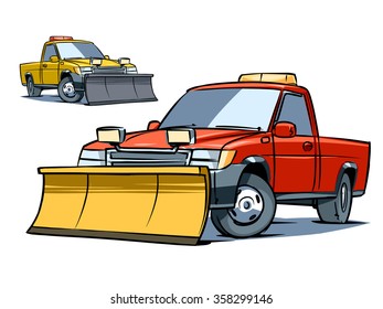 Snow Plow Truck isolated on transparent background. Color illustration.