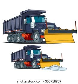 Snow Plow Truck. Vector illustration tipper truck with plow isolated on white background.