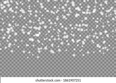 Snow png background. Realistic shine glitter snowfall background for Christmas decoration isolated on transparent. Stock vector.