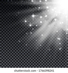 Schneepulver. Weiße Explosion von Schnee und Licht, Design-Elemente für Weihnachten, neue Jahresferien auf dunklem Hintergrund. Weiße Explosion und Pulver. Vektorgrafik des Burst