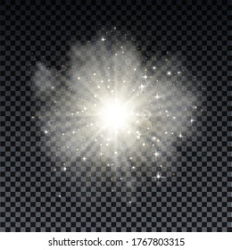 Snow powder. White explosion of snow and light, design elements for christmas, new year holidays on dark background. White explosion and powder. Vector illustration of burst