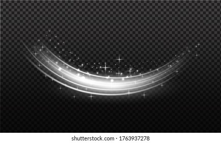 Snow Powder. White Wind Of Snow And Light Trail, Design Elements For Christmas, New Year Holidays On Dark Background. White Waved Trail And Powder. Vector Illustration