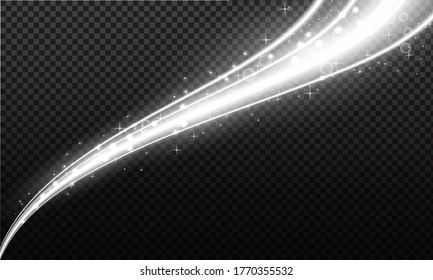Snow powder. White wind of snow and light trail, design elements for christmas, new year holidays on dark background. White waved trail and powder. Vector illustration